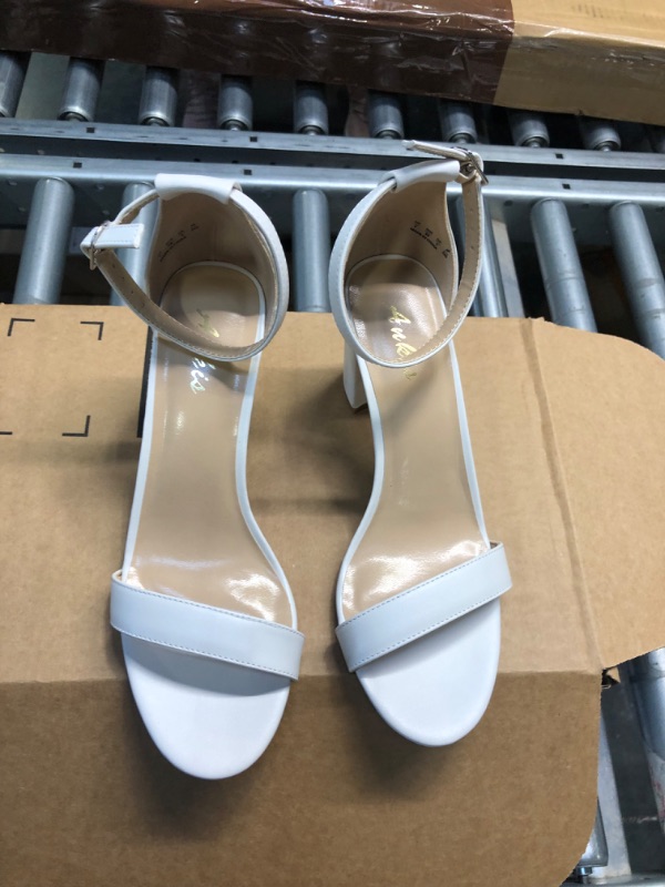 Photo 1 of Ankis Nude Black Silver Gold Heels for Women Open Toe Ankle Strap Chunky Heel Pump Sandals Party Wedding Strappy Buckle Sandals Standard Size 2.75 Inches Tall Thick Heel Design
 SIZE 7 