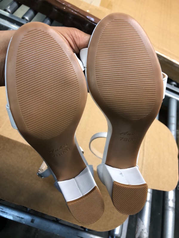 Photo 1 of Ankis Nude Black Silver Gold Heels for Women Open Toe Ankle Strap Chunky Heel Pump Sandals Party Wedding Strappy Buckle Sandals Standard Size 2.75 Inches Tall Thick Heel Design
 SIZE 7 
