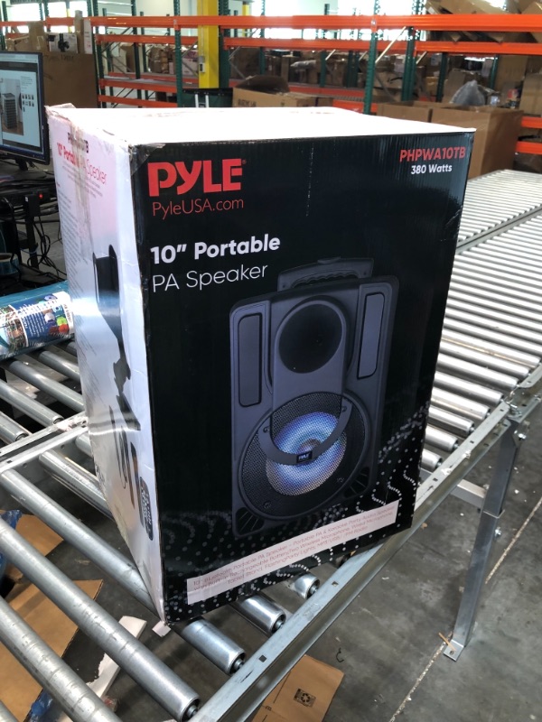 Photo 2 of 10’’ Portable PA Speaker System - Wireless BT Streaming PA & Karaoke Party Audio Speaker, Two Wireless Mic, Wired Microphone, Tablet Stand, Flashing Party Lights, MP3/USB//FM Radio - PHPWA10TB 10 inch Speaker System