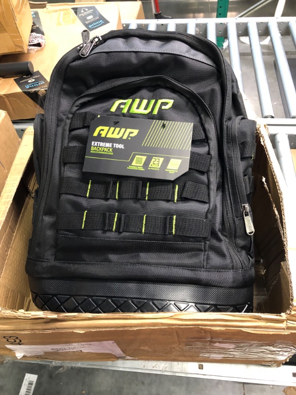 Photo 2 of AWP Extreme Tool Backpack | Rugged Polyester Jobsite Backpack with Waterproof Molded Base & Padded Shoulder and Waist Straps | 23 Tool Storage Pockets