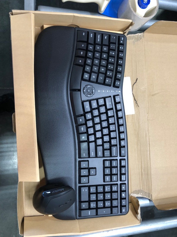 Photo 2 of MEETION Ergonomic Wireless Keyboard and Mouse, Ergo Keyboard with Vertical Mouse, Split Keyboard with Cushioned Wrist, Palm Rest, Natural Typing, Rechargeable, Full Size, Windows/Mac/Computer/Laptop