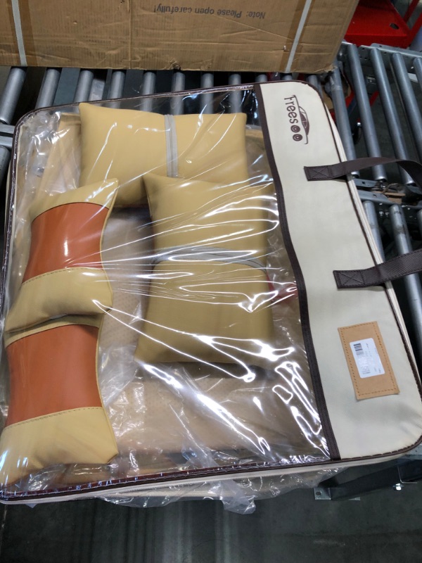Photo 1 of Car Seat Cover Leather FREESOO Car Seat Covers Full Set Front Rear Automotive Breathable Universal for 5 SEATS Vehicle Year Round Use (Khaki Orange)