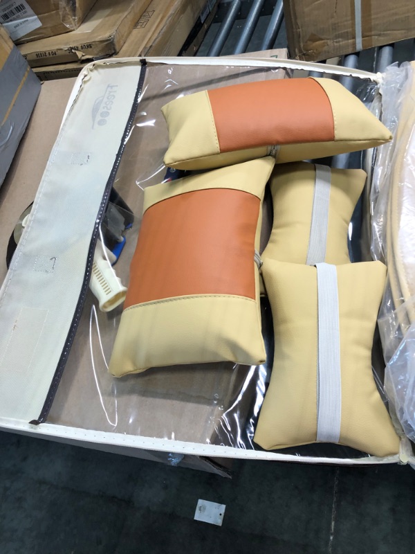 Photo 1 of Car Seat Cover Leather FREESOO Car Seat Covers Full Set Front Rear Automotive Breathable Universal for 5 SEATS Vehicle Year Round Use (Khaki Orange)