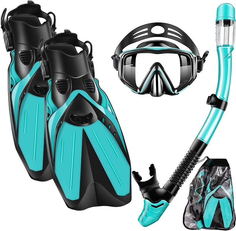 Photo 1 of 2023 Version Snorkel Set, Mask Fins Snorkeling Gear Adults, Snorkel Goggles Panoramic View Anti-Fog Anti-Leak Dry Top Snorkel and Dive Flippers Kit with Gear Bag for Diving Training