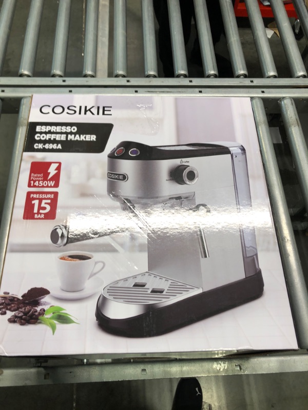 Photo 2 of COSIKIE Espresso Coffee Maker, Espresso Machine with Milk Frother Steam Wand, 15 Bar Fast Heating Espresso Machines for Home, Stainless Steel Compact Latte Cappuccino Machine, Gifts for Mom and Dad