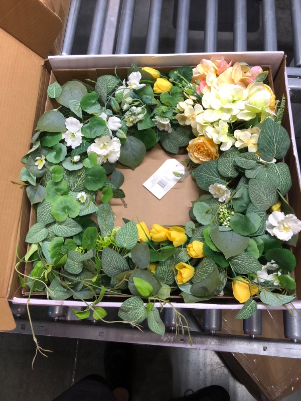 Photo 1 of ***COLOR DIFFERS FROM STOCK PHOTO*** The Wreath Depot Genesee Silk Spring Door Wreath 24 Inch, Handcrafted Full Spring Wreath Designed in USA, Measures True to Size, White Storage Gift Box Included