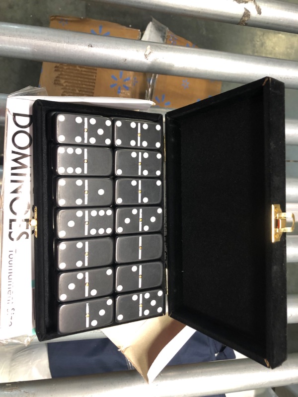 Photo 1 of Domino Double 6 Black Jumbo Tournament Professional Size w/Spinners in Elegant Black Velvet Box.