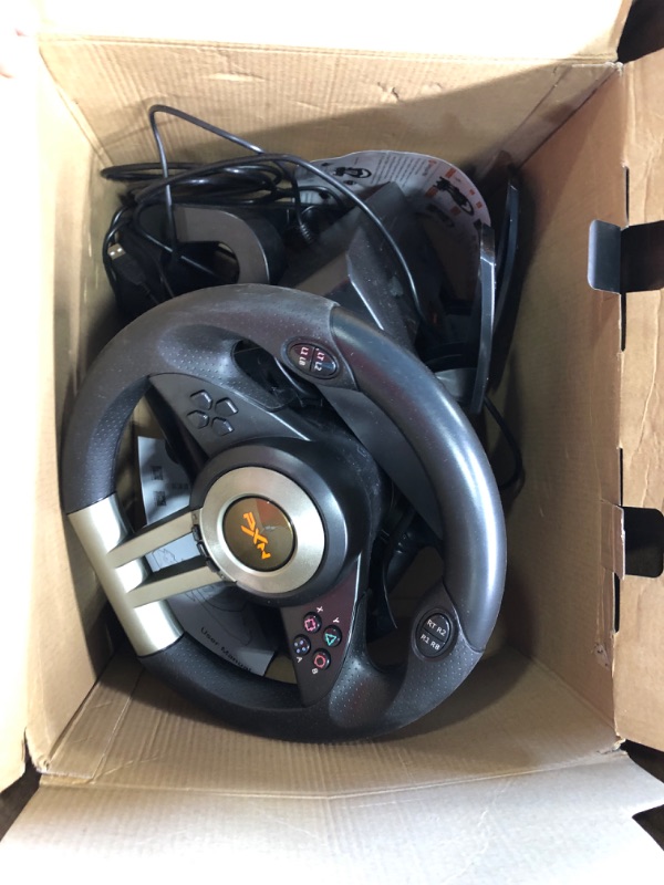 Photo 1 of Game Racing Wheel, PXN-V3II 180° Competition Racing Steering Wheel with Universal USB Port and with Pedal, Suitable for PC, PS3, PS4, Xbox One, Xbox Series S&X, Nintendo Switch - Black
