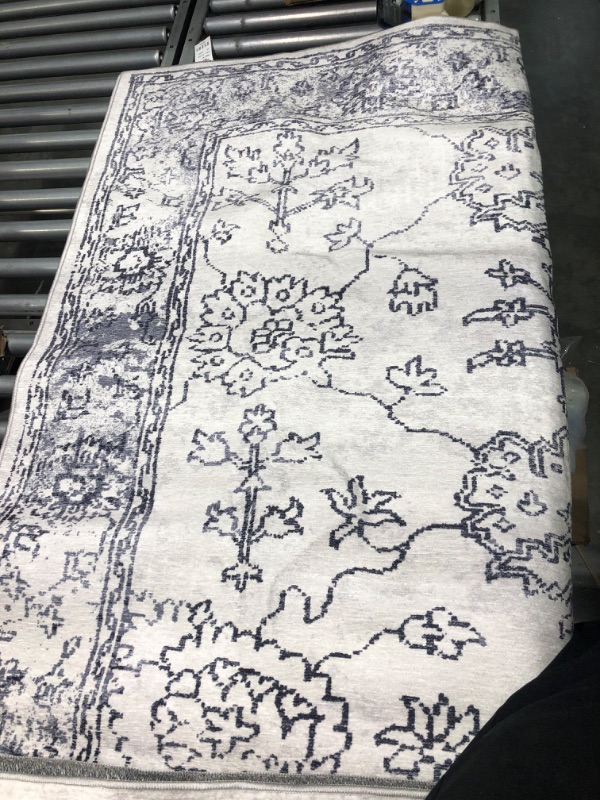 Photo 1 of Area Rug Living Room Rugs: 5x7 Neutral Moroccan Distressed Carpet Large Machine Washable Area Rugs Farmhouse Collection Carpets for Dining Room Bedroom Nursery Home Office Gray/Blue 5' x 7' Gray/Blue