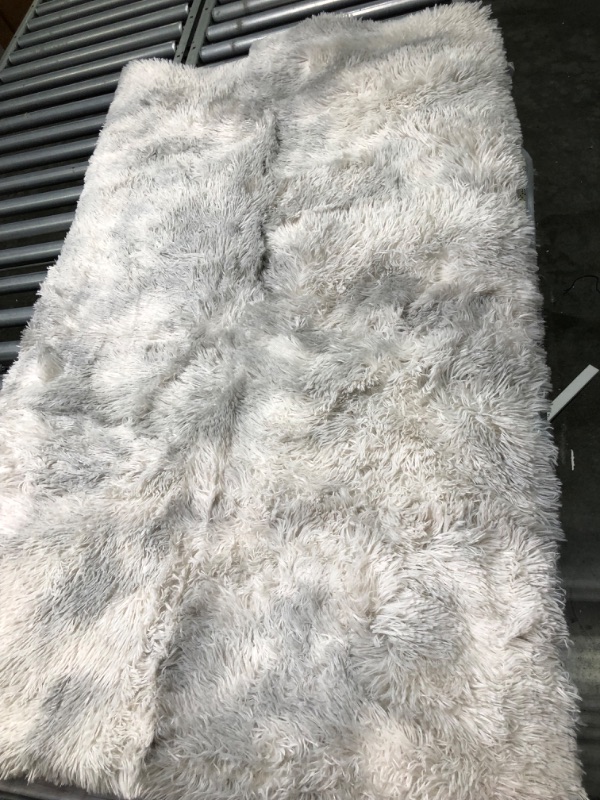 Photo 2 of 5x7 Light Grey Area Rugs Modern Home Decorate Soft Fluffy Carpets for Living Room Bedroom Kids Room Fuzzy Plush Non-Slip Floor Area Rug Fluffy Indoor Carpet 5x8 Feet Light Grey