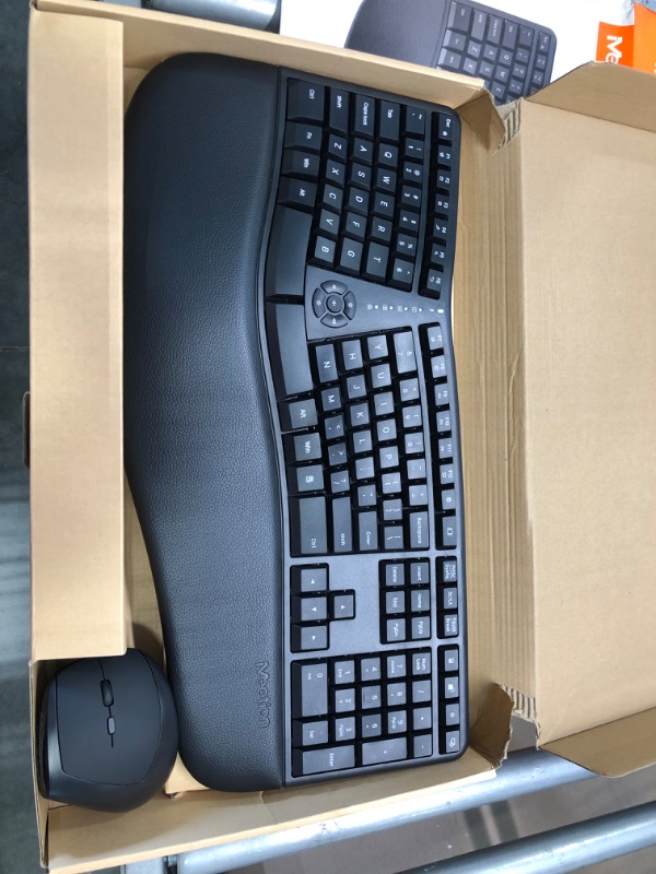 Photo 2 of MEETION Ergonomic Wireless Keyboard and Mouse, Ergo Keyboard with Vertical Mouse, Split Keyboard with Cushioned Wrist, Palm Rest, Natural Typing, Rechargeable, Full Size, Windows/Mac/Computer/Laptop