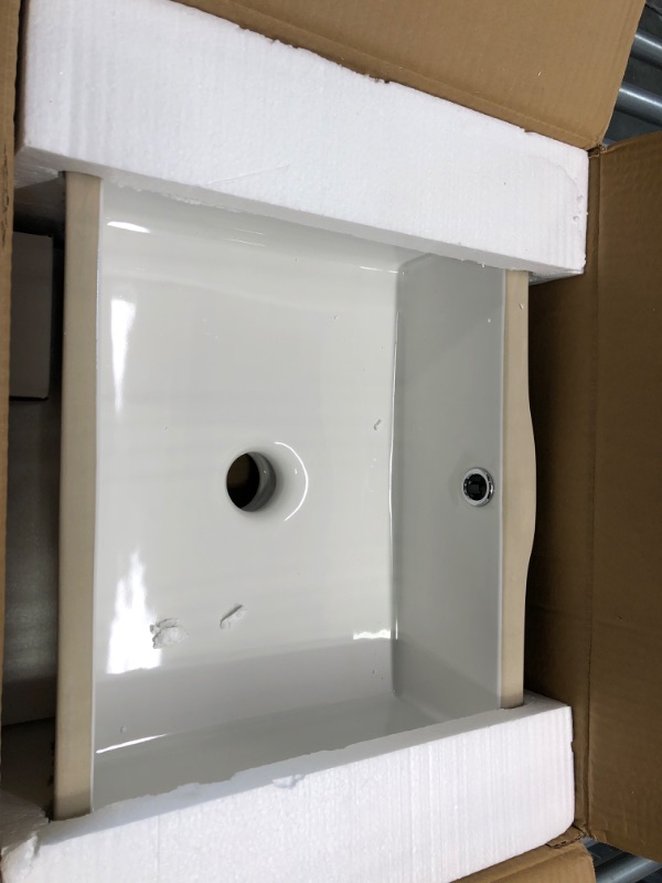 Photo 2 of AMASHEN Undermount Bathroom Sink White Rectangular Porcelain Ceramic Vanity Basin with Overflow 14" x 10"