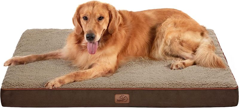 Photo 1 of Bedsure Extra Large Dog Bed for Large Dogs - XL Orthopedic Dog Beds with Removable Washable Cover, Egg Crate Foam Pet Bed Mat, Suitable for Dogs Up to 100lbs, Brown XL(44x32x3) Brown