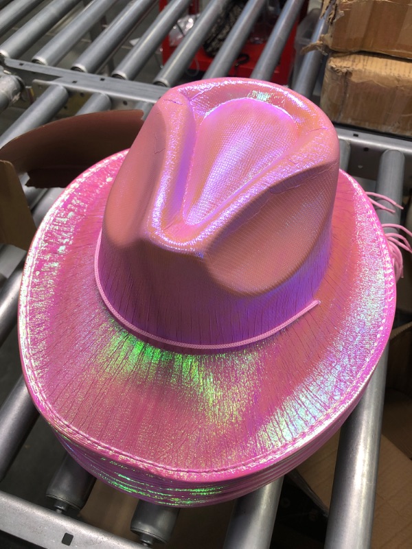 Photo 2 of 12 Pack Cowboy Hats Women Sparkly Cowgirl Hat Metallic Holographic Cowboy Hat for Women Girls Wedding Birthday Neon Party Pink