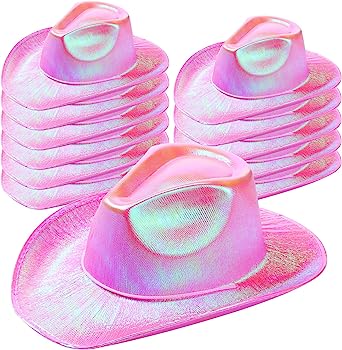 Photo 1 of 12 Pack Cowboy Hats Women Sparkly Cowgirl Hat Metallic Holographic Cowboy Hat for Women Girls Wedding Birthday Neon Party Pink