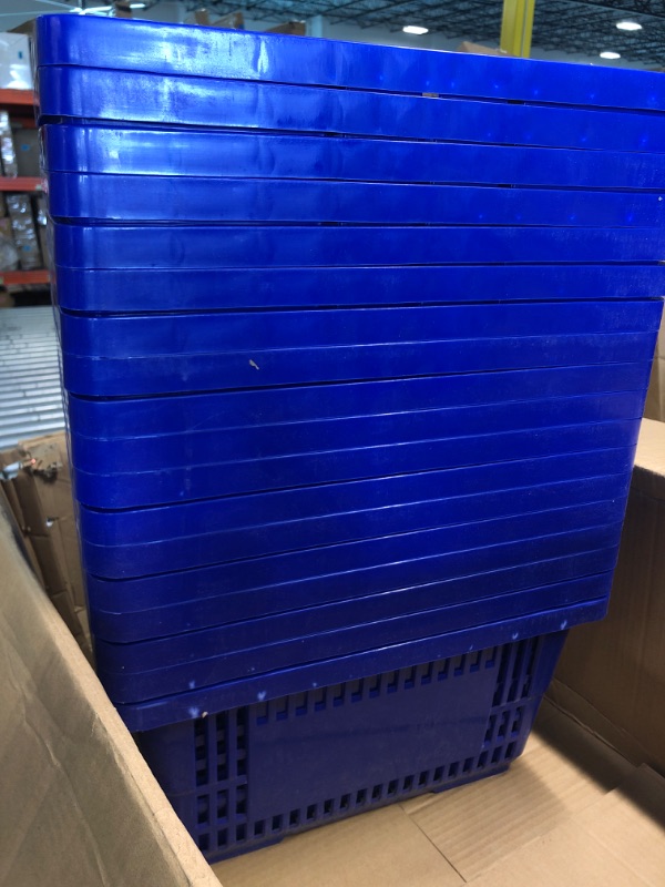 Photo 3 of 20 Pack Grocery Shopping Basket with Handle 16.9 x 11.8 x 9.1 Inch Plastic Hand Basket Blue Portable Shopping Basket Bulk for Store Supermarket Market Garden Supplies