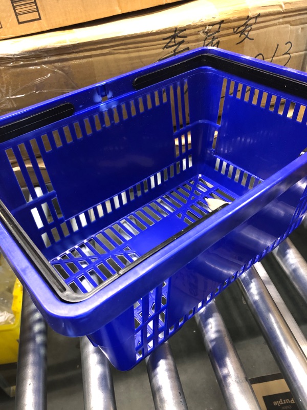 Photo 2 of 20 Pack Grocery Shopping Basket with Handle 16.9 x 11.8 x 9.1 Inch Plastic Hand Basket Blue Portable Shopping Basket Bulk for Store Supermarket Market Garden Supplies