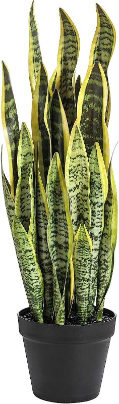 Photo 1 of Artificial Snake Plant, 27" Fake Sansevieria with Basket, Faux Plants for Indoor Home Office Store Decoration, Perfect Faux Mother in Law Plants Yellow(1 Pack)