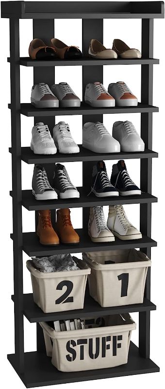 Photo 1 of ALIMORDEN 8-Tier Wood Shoe Rack,Double Rows 7-Tier Shoe Shelf Shoe Storage Stand Entryway Shoe Tower Vertical Perfect for Narrow Closet Hallway Bedroom