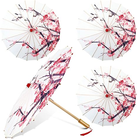 Photo 1 of 4Pcs Oiled Paper Umbrella Chinese Classical Plum Blossom Paper Umbrella Parasol Art Dance Japanese Umbrella