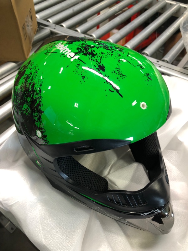 Photo 4 of Dirt Bike Helmets Youth Fashion Motocross Helmet Adult Motorcycle Helmet Off-Road Moutain Bike Helmet Man Woman DOT Approved 4Pcs Set (Green, X-Large) X-Large Green