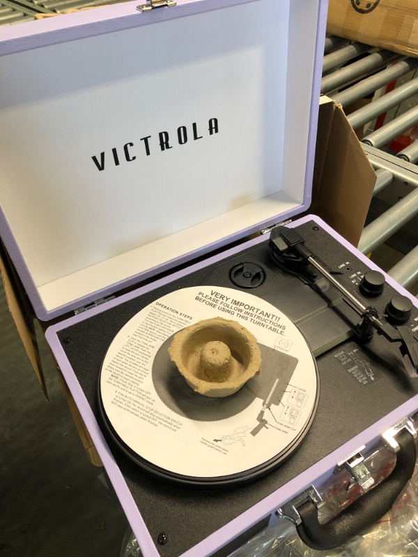 Photo 2 of Victrola Vintage 3-Speed Bluetooth Portable Suitcase Record Player with Built-in Speakers | Upgraded Turntable Audio Sound | Lavender (VSC-550BT-LVG) Lavender/Silver Record Player