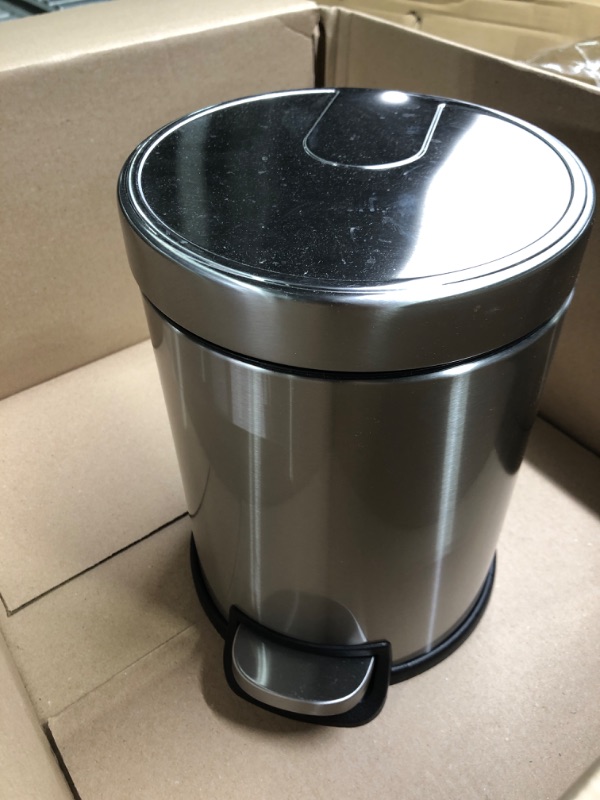 Photo 2 of Amazon Basics 5 Liter / 1.3 Gallon Round Soft-Close Trash Can with Foot Pedal - Stainless Steel 5L / 1.3 Gallon