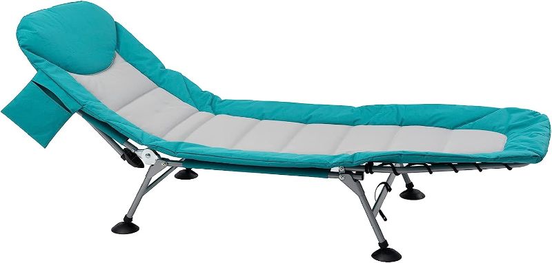 Photo 2 of AbocoFur Folding Portable Camping Cot for Adults 500lbs, Utility Adjustable Sleeping Bed with Strong Steel Frame and 600D Oxford Fabric, Indoor&Outdoor Recliner for Travel, Office, Mint Green&Grey
