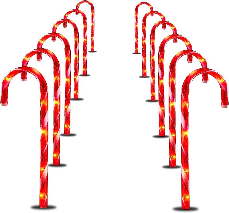 Photo 1 of 12 Christmas Candy Cane Pathway Lights Markers for Indoor and Outdoor Use - Christmas Light Up Candy Cane Walkway Outside 
