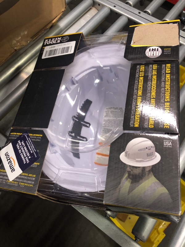 Photo 4 of ***MISSING LIGHT AND INSIDE HARNESS*** Klein Tools 60407 Hard Hat, Light, Vented Full Brim Style, Padded, Self-Wicking Odor-Resistant Sweatband, White
