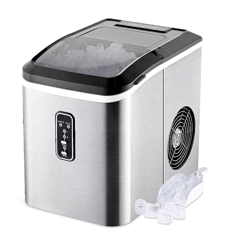 Photo 1 of EUHOMY Ice Maker Machine Countertop, 27 lbs in 24 Hours, 9 Cubes Ready in 6 Mins, Electric ice Maker and Compact Potable ice Maker with Ice Scoop and Basket. Perfect for Home/Kitchen/Office.(Sliver)