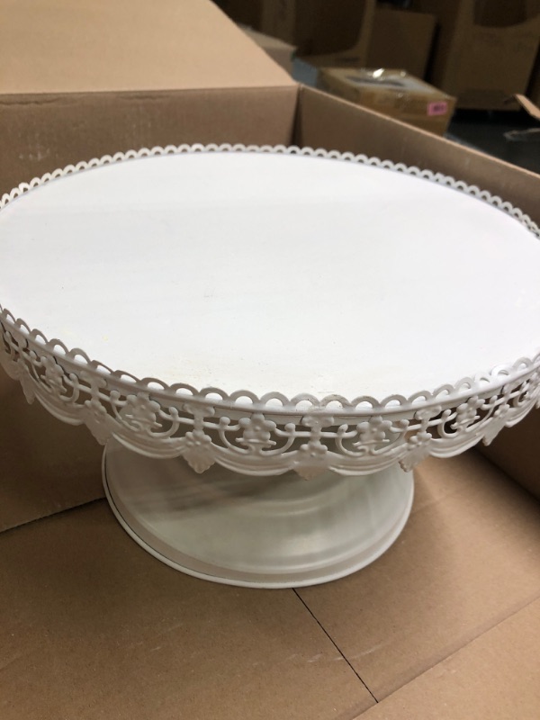 Photo 2 of 16 Inch Metal Lace Cake Stand Round Cupcake Stands Metal Dessert Display (white)