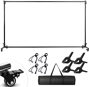 Photo 1 of ALINBIN Backdrop Stand for Parties 9 x 7ft, Stand with Omni-Directional Wheels for Holiday/Parties/Banner/Projector Screen/Photography 9*7ft
Clips not included