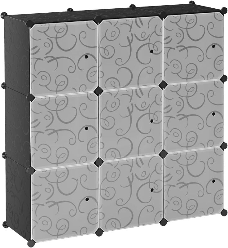 Photo 1 of BASTUO Cube Storage Organizer, 9 DIY Plastic Closet Organizer Cabinet, Modular Bookcase Storage Shelves, Cube Organizer with Doors for Office, Livingroom, Black
