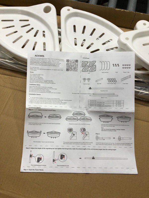 Photo 5 of ADOVEL 4 Layer Corner Shower Caddy, Adjustable Shower Shelf, Constant Tension Stainless Steel Pole Organizer, Rustproof 3.3 to 9.8ft