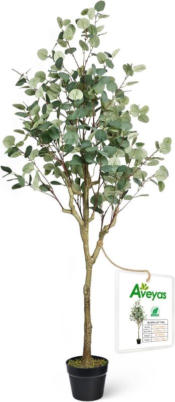 Photo 1 of Aveyas 4ft Tall Artificial Eucalyptus Tree in Cemented Plastic Pot, Fake Silver Dollar Leaves Big Plant Large Faux Silk Tree for Indoor Outdoor Living Room Home Modern Wedding Decor.