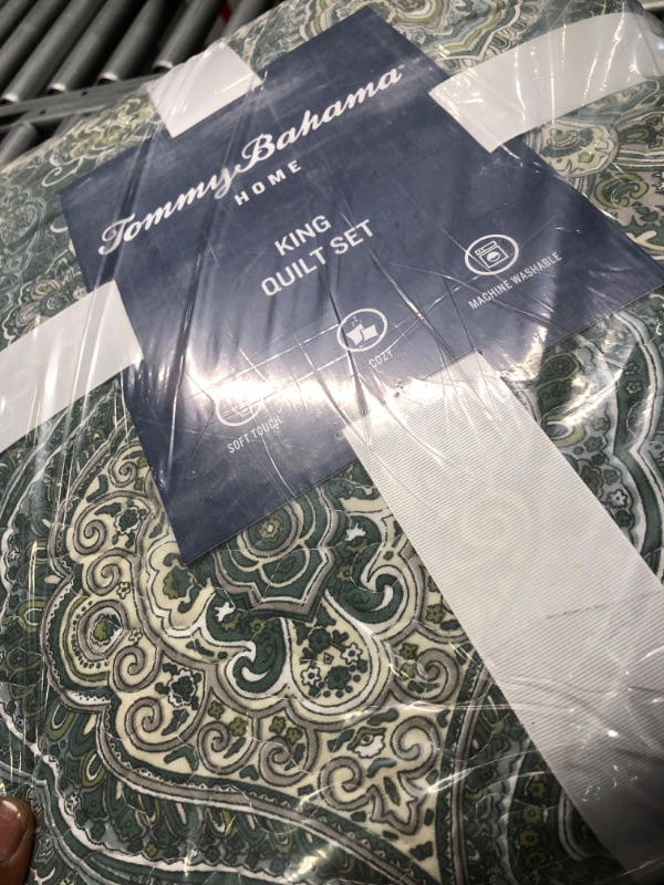 Photo 3 of Tommy Bahama Home Quilt Set Reversible Cotton Bedding with Matching Shams, All Season Home Decor, King, Turtle Cove Green Turtle Cove Green King