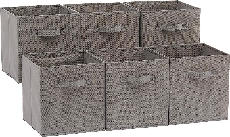 Photo 1 of Amazon Basics Collapsible Fabric Storage Cubes Organizer with Handles, 10.5"x10.5"x11", Pack of 6, Gray