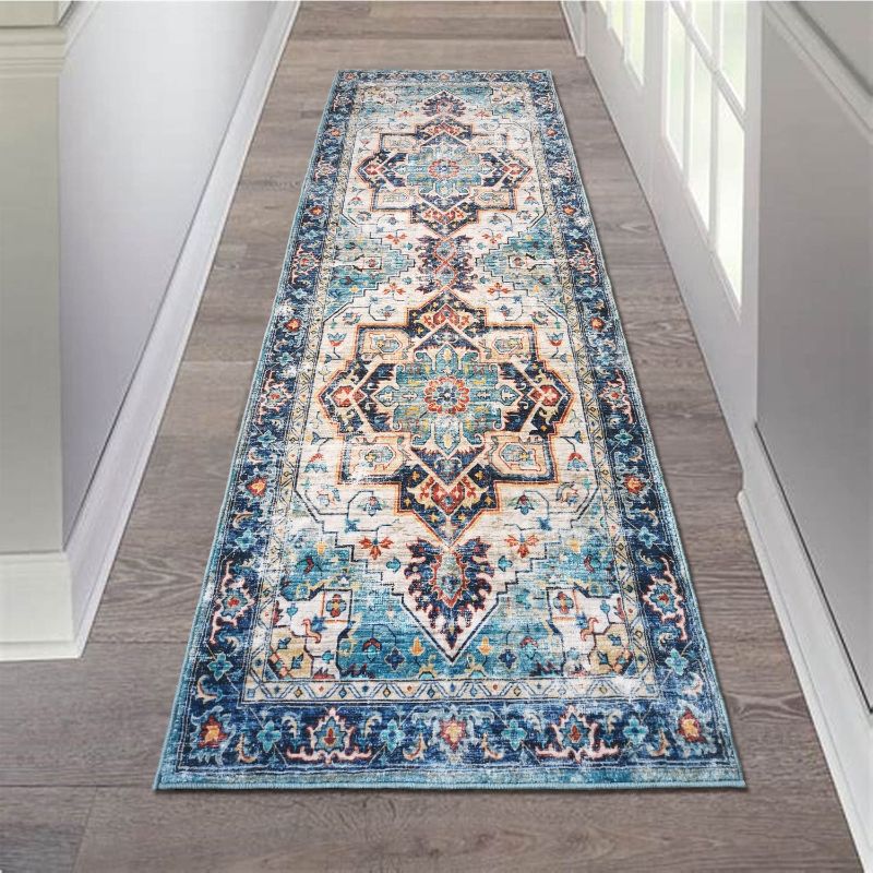 Photo 1 of Aopota Hallway Runner Rug 2x7.5ft Non Slip Distressed Faux Wool Area Rug Runners for Hallway Washable Carpet Floor Mat for Living Room Bedroom Kitchen Laundry Room
