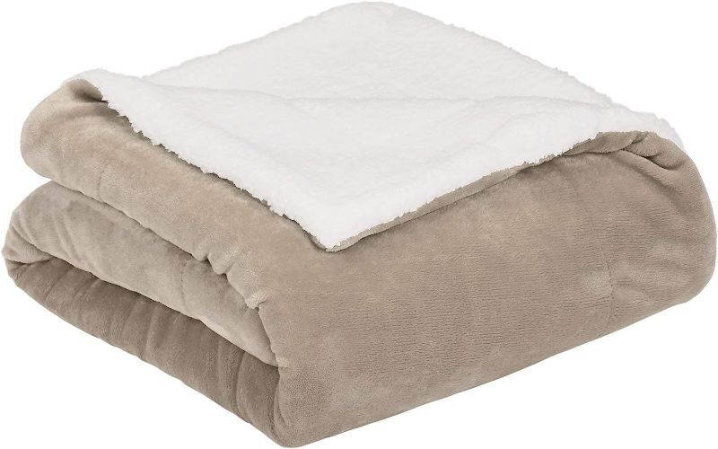 Photo 1 of Amazon Basics Ultra-Soft Micromink Sherpa Blanket, King, Taupe
