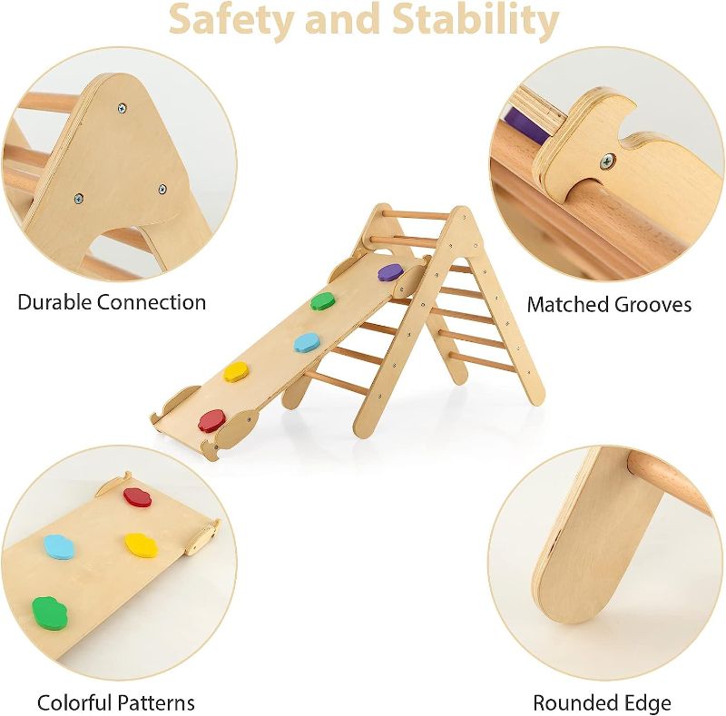 Photo 1 of Olakids Toddlers Triangle Climber, 3 in 1 Montessori Kids Wood Climbing Toy with Ramp, Ladder, Slide for Gym, Playground, Baby Indoor Outdoor Climb Play Structure Activity Set for Boys Girls

