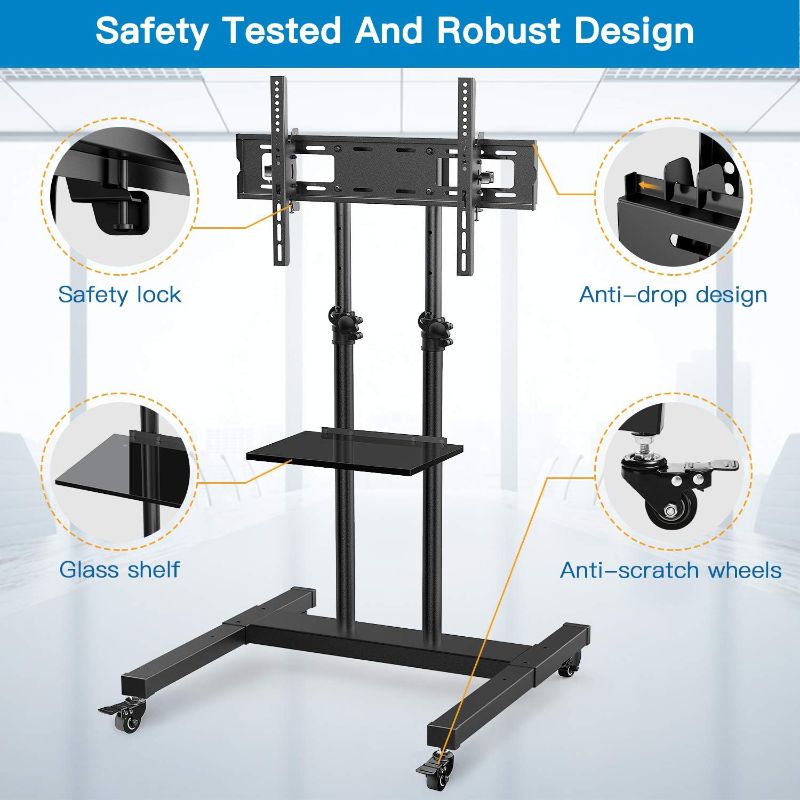 Photo 1 of Mobile TV Stand on Wheels for 32-70 Inch Flat/Curved Panel Screens TVs - Height Adjustable Floor Trolley Stand Holds up to 99lbs - Tilt Rolling TV Cart with Shelf Max VESA 600x400mm- PSTVMC03

**FACTORY SEALED**
