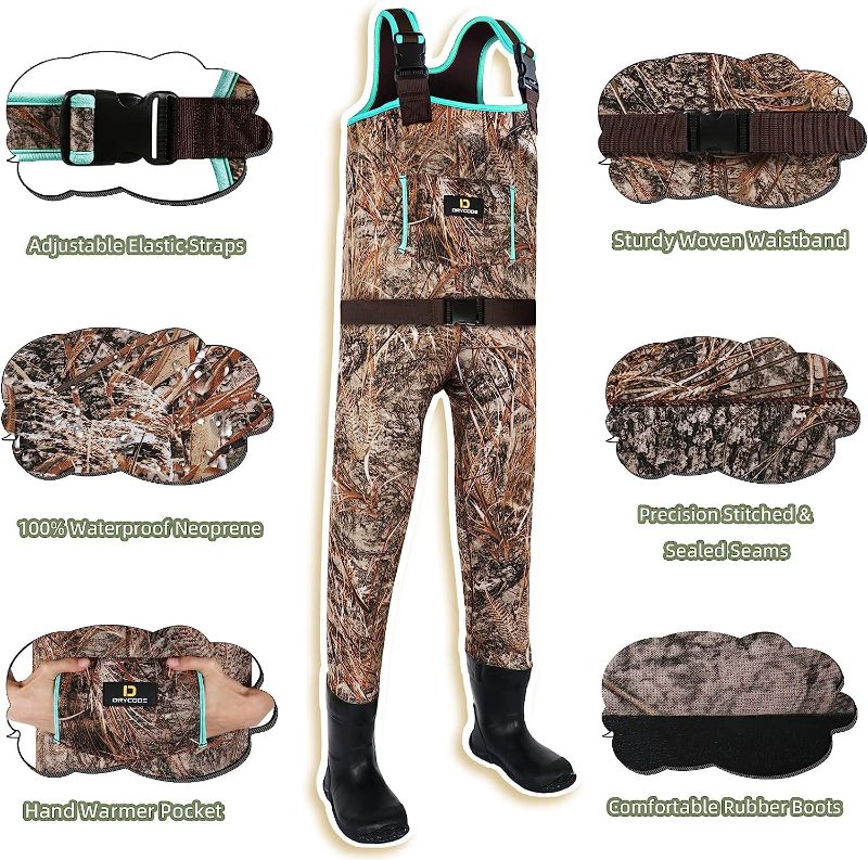 Photo 1 of DRYCODE Kids Waders with Insulated Boots, Youth Waders for Toddler & Children, Waterproof Warm 4mm Neoprene Chest Wader for Duck Hunting, Fishing, Boys and Girls, with Boot Hanger
SIZE 8/9