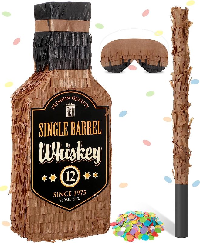 Photo 1 of Brown Whiskey Bottle Pinata with Stick Pinata Decorations for Whiskey Birthday Party Adults Party Valentines Wedding Birthday Funny Anniversary Supplies
