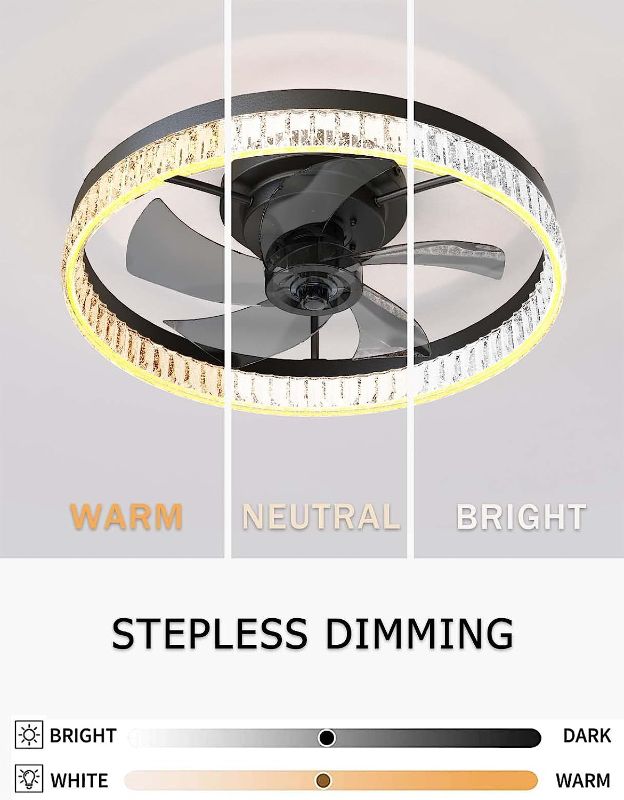 Photo 1 of PSHRFANST Modern Ceiling Fan with Light Semi Flush Mount Low Profile Ceiling Fan Fully Dimmable Lighting Modes 6 Speeds Reversible Blades with Remote Control (BLK)
