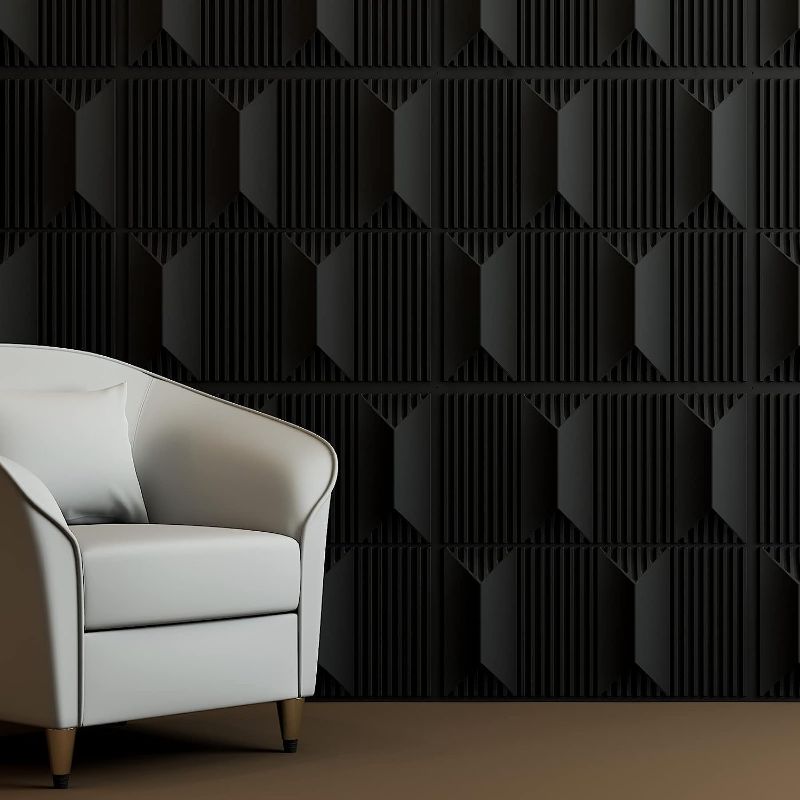 Photo 1 of Art3dwallpanels PVC 3D Wall Panel Diamond for Interior Wall Décor in Black, 19.7" x 19.7" Wall Decor PVC Panel, 3D Textured Wall Panels, Pack of 12 Tiles