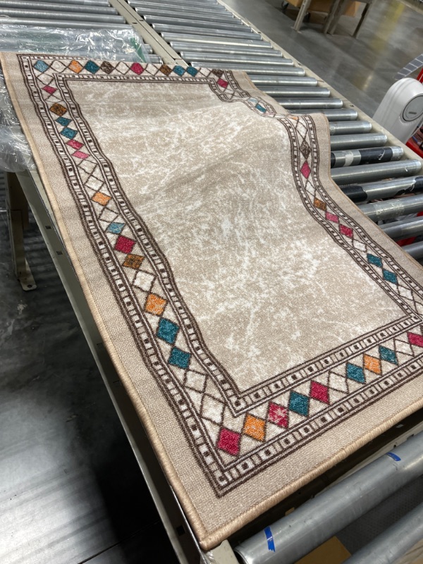 Photo 2 of Antep Rugs Alfombras Modern Bordered 2x4 Non-Skid (Non-Slip) Low Profile Pile Rubber Backing Kitchen Area Rugs (Beige, 2'3" X 4')