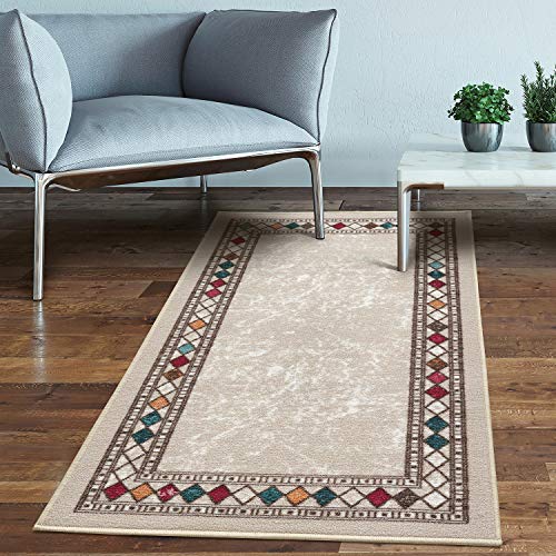 Photo 1 of Antep Rugs Alfombras Modern Bordered 2x4 Non-Skid (Non-Slip) Low Profile Pile Rubber Backing Kitchen Area Rugs (Beige, 2'3" X 4')