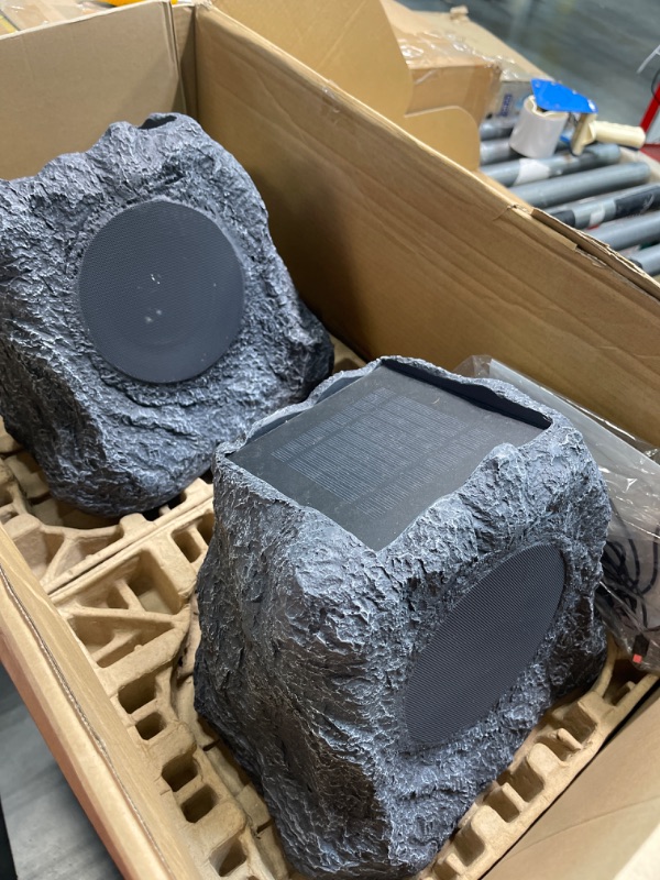 Photo 2 of Innovative Technology Outdoor Rock Speaker Pair - Wireless Bluetooth Speakers for Garden, Patio, Waterproof, Built for all Seasons & Solar Powered with Rechargeable Battery, Music Streaming - Charcoal