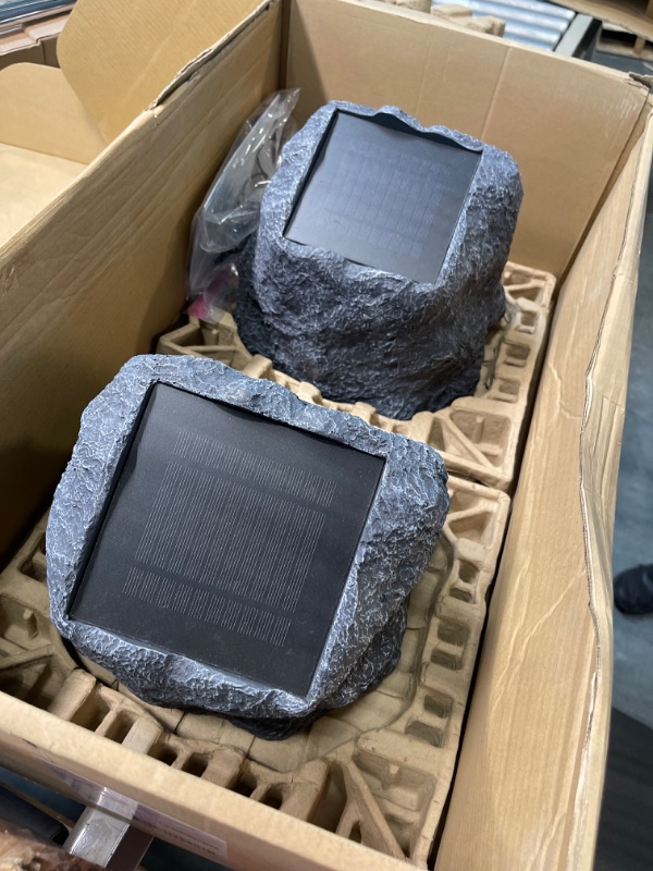 Photo 3 of Innovative Technology Outdoor Rock Speaker Pair - Wireless Bluetooth Speakers for Garden, Patio, Waterproof, Built for all Seasons & Solar Powered with Rechargeable Battery, Music Streaming - Charcoal